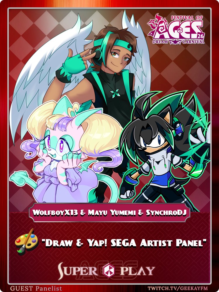 FestivalOfAges's tweet photo. ✨Attention Nightopians!🌙
Draw & Yap! Sega Artist Panel is now LIVE w/ @MayuYumemin @WolfBoyXX13 @Synchro_DJ !
Join us on Twitch!⏬
#sega #FOA26 #FestivalofAGES #NiGHTS #NiGHTSintoDreams #convention #Reala #YumeDreamweaver #DreamCarnival #artistsoftwitter #panel https://t.co/5zPRJLsX9u
