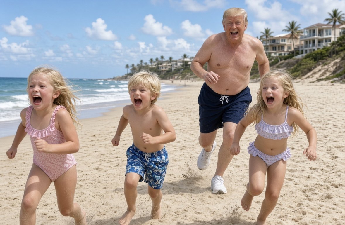 HankDesmondPhD's tweet photo. Donald Trump could be retired and on a beach right now, playing with his children. 

But he has CHOSEN to work for our country — without pay! — and save it from the brink of destruction! 

And how do people thank him? By being RUDE to him. 

How is that fair? https://t.co/n8x8oOT7K5