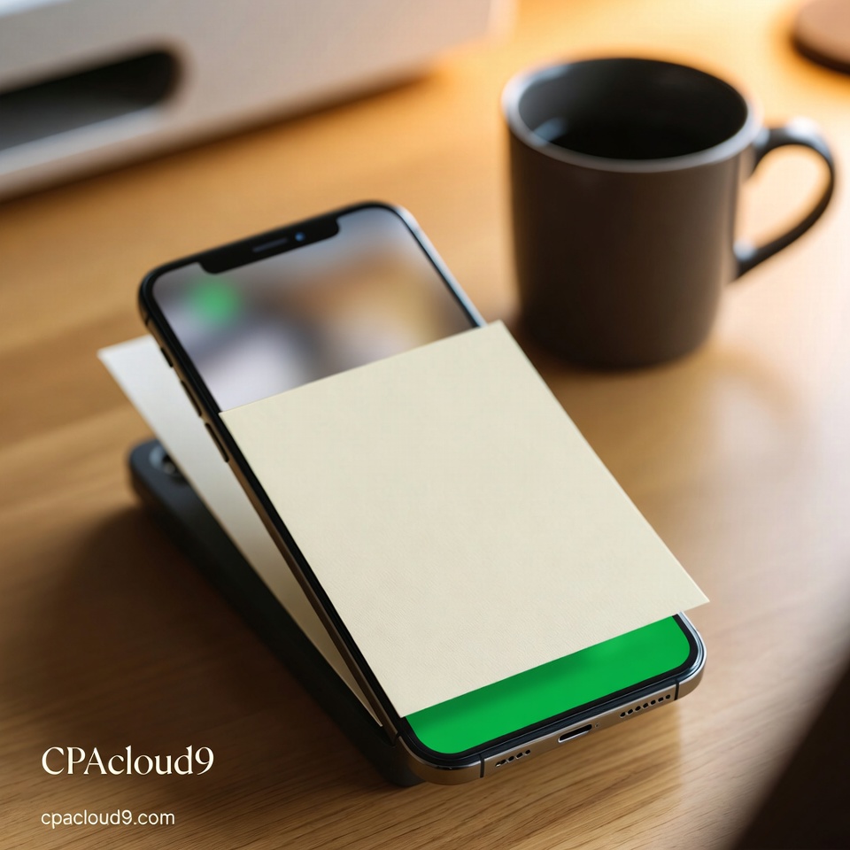 InfoATABKS's tweet photo. You don't need a scanner to send tax documents. Flat page, good light, all four corners in frame, one photo per page — then upload it to your secure client portal, not a text or email. CPAcloud9 · https://t.co/bHNnCfUxio https://t.co/KOShaBVp1N