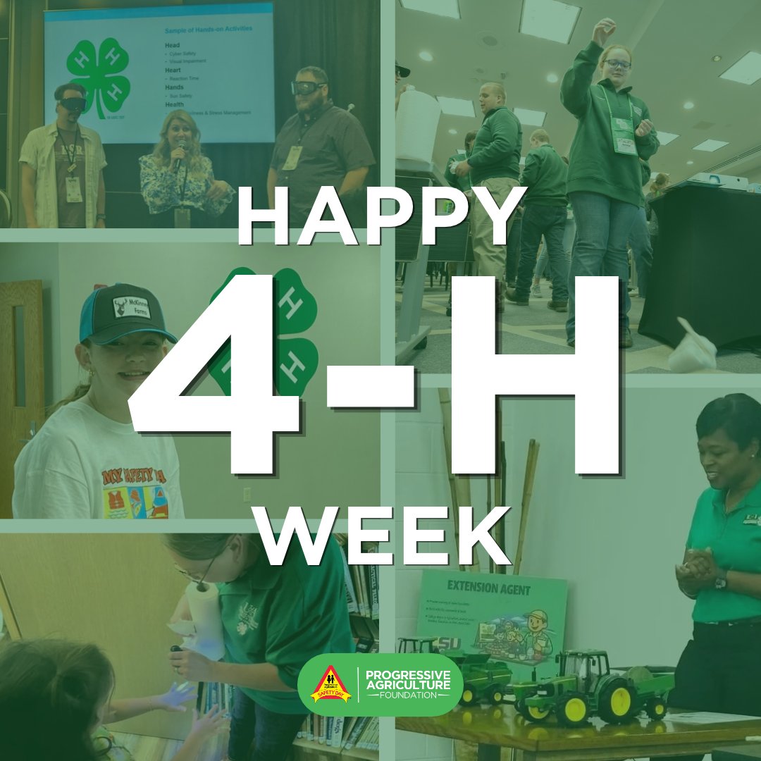 PAFSafetyDays's tweet photo. Happy National 4-H Week! 🍀 

Thanks to all 4-H youth, educators, and volunteers for empowering young leaders at #PAFSafetyDays. Your efforts promote safety in farms and communities!

#National4HWeek #FarmSafety https://t.co/TbX9FZA4KC