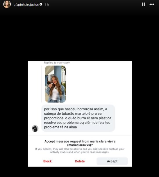 plusmusicx's tweet photo. Após ser ATACADA por supostamente ter votado em Flavio Bolsonaro, Rafaella Justus divulga comentário de hate que recebeu. https://t.co/Q3QSi2JKHn