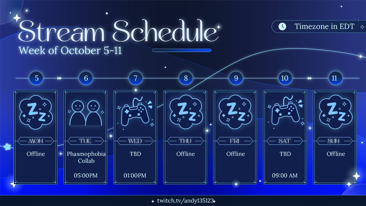 Andy135123's tweet photo. Stream Schedule for next week 
Note that Wednesday and Saturday stream will both be a horror game, I still havent decided what to pick https://t.co/ox9LtjUOLM