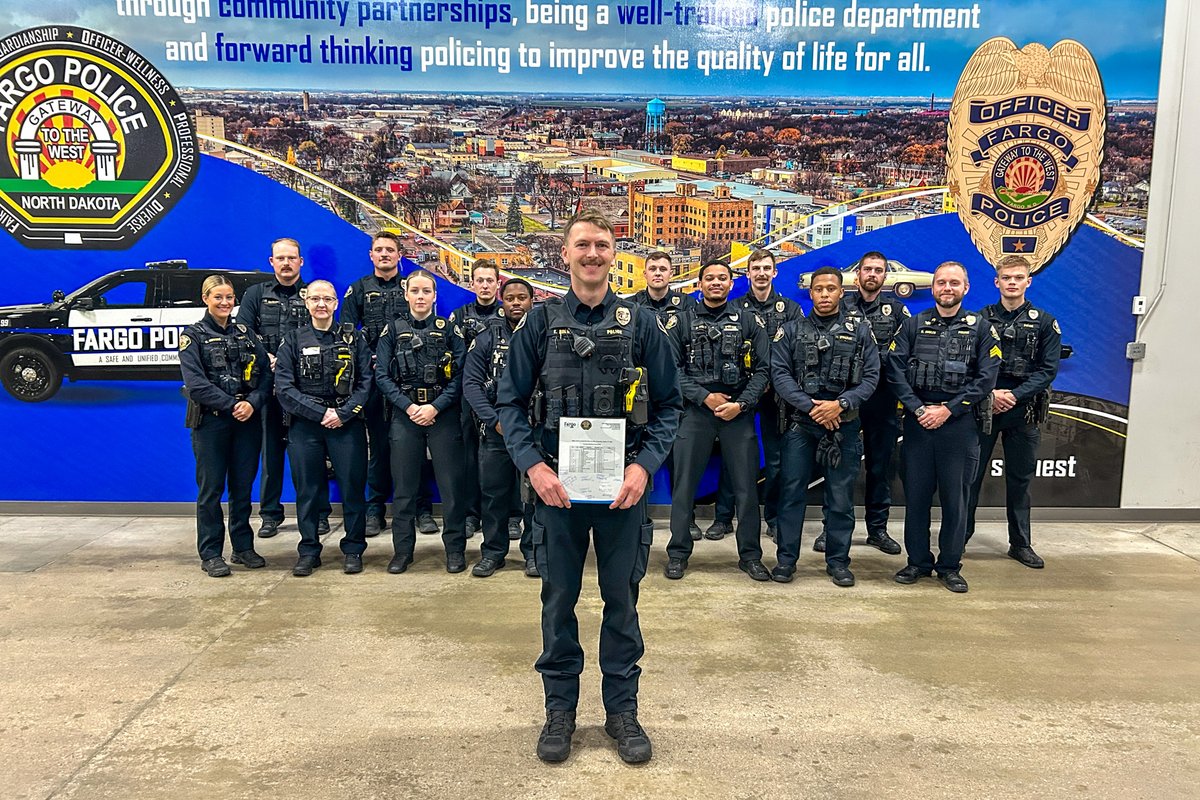 FargoPolice's tweet photo. Congrats to #FargoPD Officer Ethan Brown, who is worked his first shift as a solo officer yesterday, Saturday, October 3. Officer Brown, a graduate of Fargo Police Academy Class IX, is assigned to the evening shift in service to our residents, businesses and visitors.

Congratulations, Officer Brown, on achieving this milestone in your policing career, and welcome to #TeamFargo.