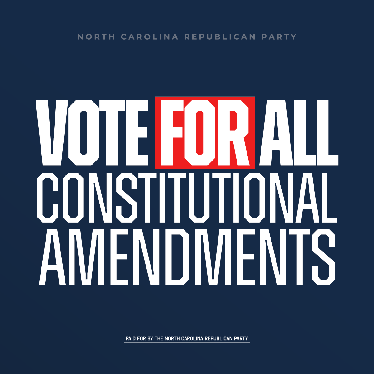 NCGOP's tweet photo. This November, there are 3 Constitutional amendments on the ballot.

🗳️ REQUIRE VOTER ID
🗳️ MAXIMUM INCOME TAX RATE OF 3.5%
🗳️ PROPERTY TAX LEVY LIMIT

Make a plan to vote FOR the amendments and Republicans up and down the ballot. https://t.co/TgGPitmin8