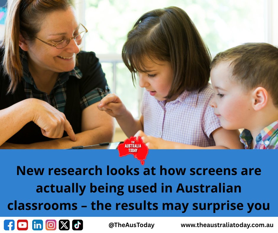TheAusToday's tweet photo. New research looks at how screens are actually being used in Australian classrooms – the results may surprise you 

Read more: https://t.co/73pgbQWDbK

Education Minister Jason Clare has called for a “digital detox”, amid calls from some parents to see screens banned in primary years. New South Wales has announced screen time limits for schools, following a similar move in Victoria earlier this year.

#AustralianSchools #ScreenTime #DigitalLearning #Parenting #EducationResearch