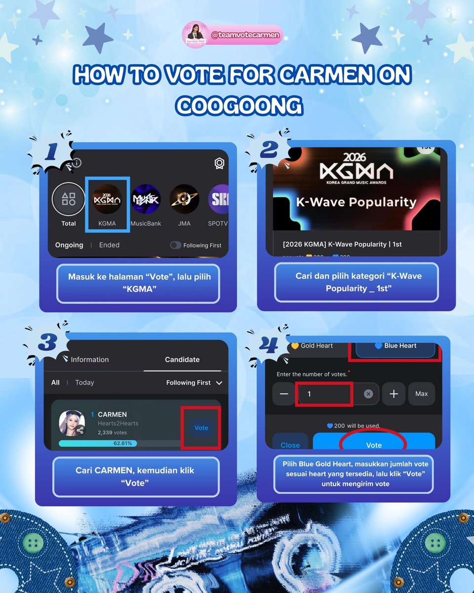 IAM287_'s tweet photo. Intinya > jangan lupa vote Carmen di apk COOGOONG, untuk bisa vote min 200 blue hearts = 1 vote. 
Bagi kalian yg sibuk bisa juga donasi kesini : https://t.co/E9dGNF5CIA

Tutorial ada dibawah ya 👇 https://t.co/uKgZlv6BC0