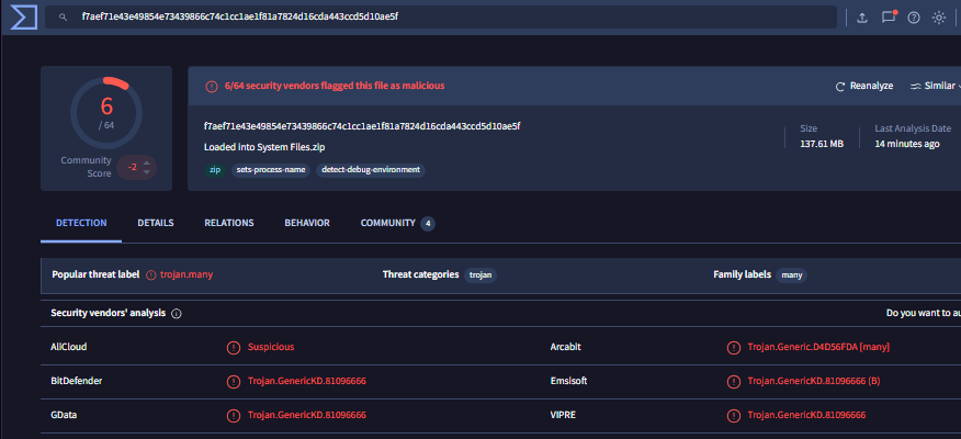 UCPGoA23's tweet photo. VirusTotal (6/64):

SHA-256: f7aef71e43e49854e73439866c74c1cc1ae1f81a7824d16cda443ccd5d10ae5f

https://t.co/PukUlGKyDC

@RecordedFuture 

https://t.co/QVzKKWcnnz

https://t.co/n6X6eYUswS
https://t.co/s8jxSY7lkO

https://t.co/7u0fQuWYde
n = 600+ https://t.co/3g1zlmF8QC