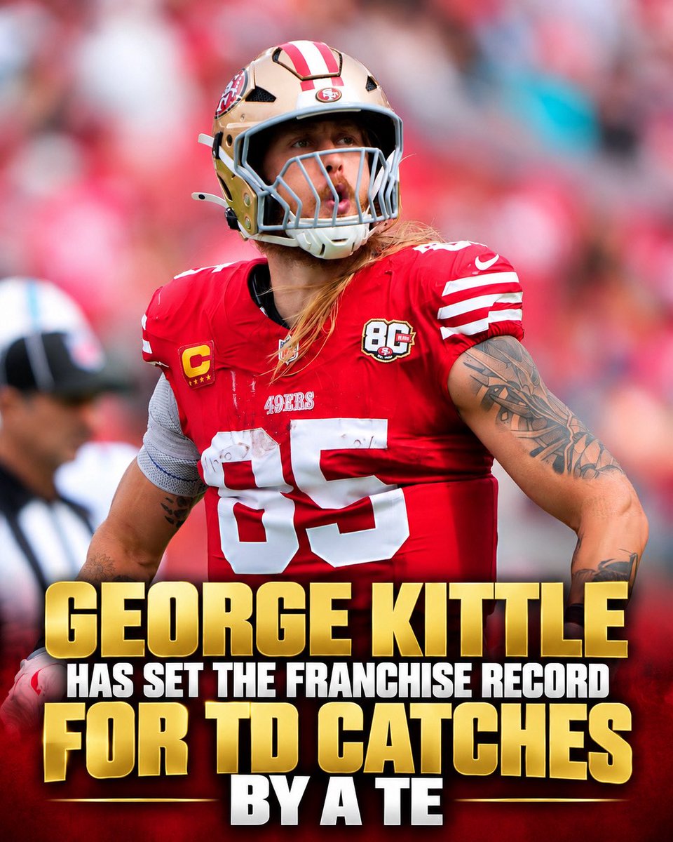 OurSf49ers's tweet photo. George Kittle now owns the #49ers franchise records for receiving yards, receptions, TDs by a TE 👏 https://t.co/AspFOeipZY
