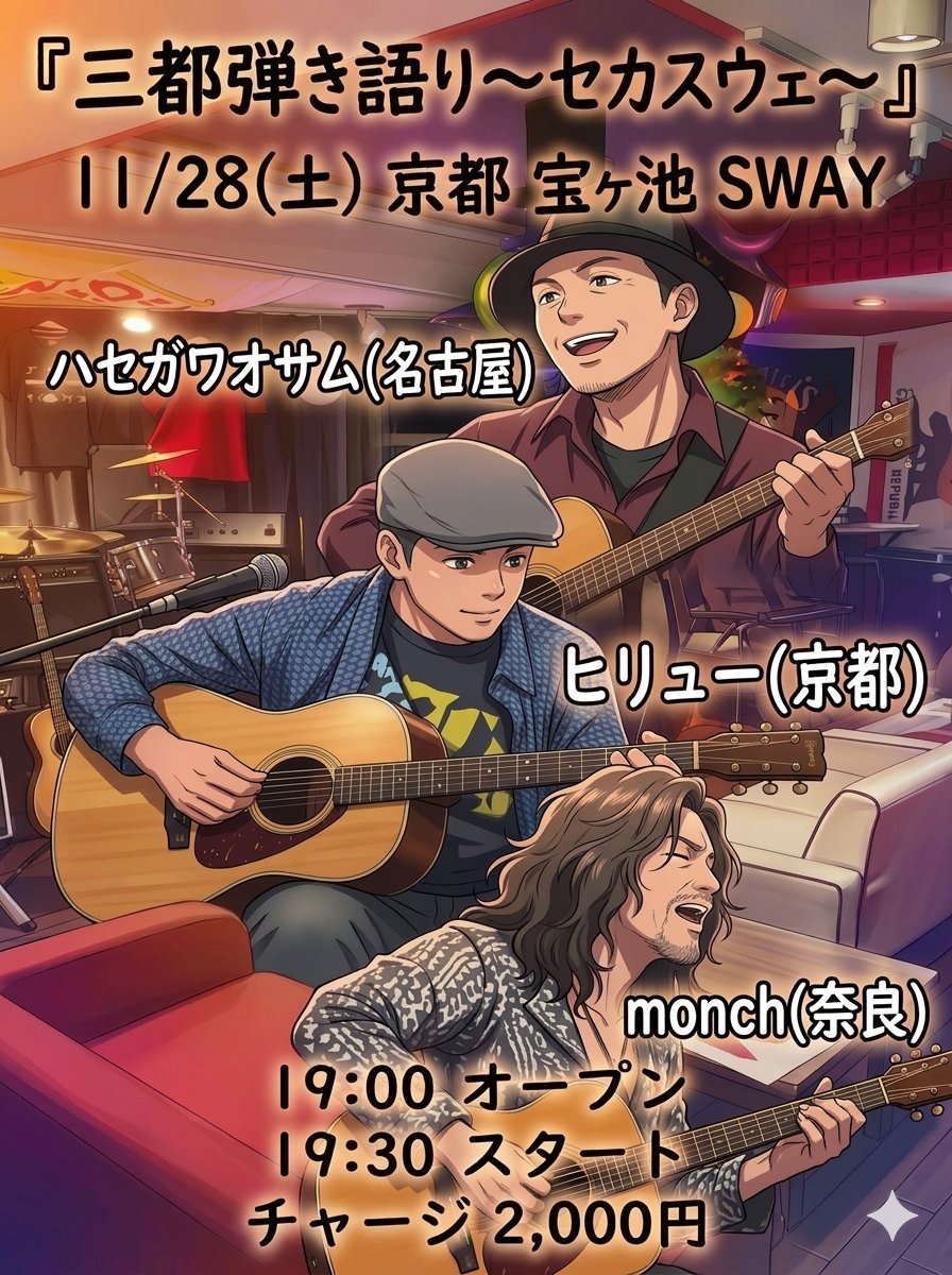 monchbanana's tweet photo. 今年、最後のライブは、京都のメグちゃんのお店で～👍終電と忘れ物の心配あるから、観光がてら車で行こかな～😅 https://t.co/n1hPPg9BPk