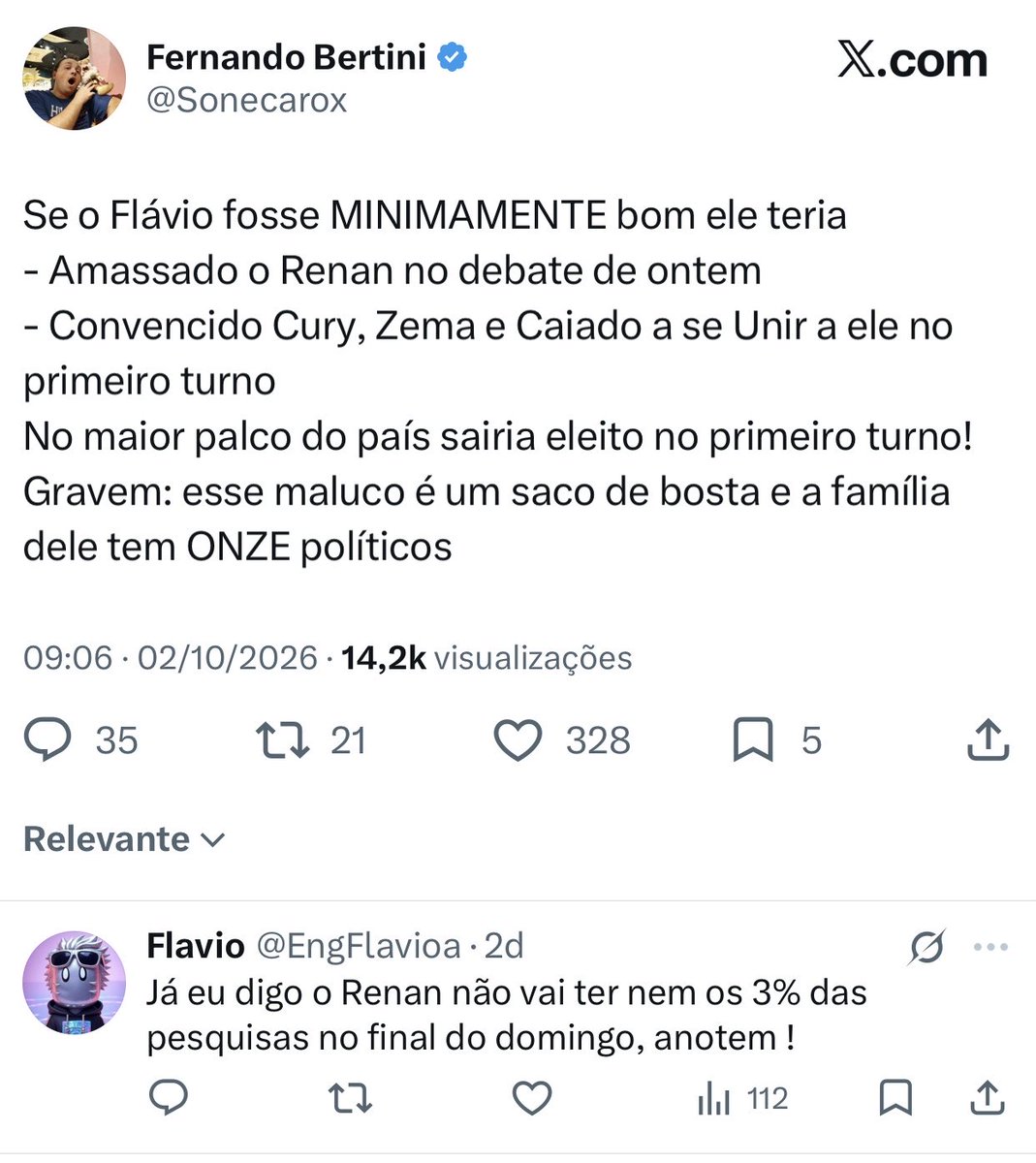 EngFlavioa's tweet photo. @Sonecarox Eu avisei 🫡🙃 https://t.co/qrFq8LziCz