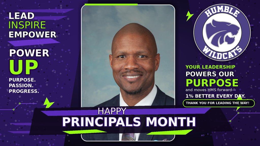 HumbleISD_HMS's tweet photo. 💜🐾 October is National Principals Month! Thank you, Mr. Barron, for your amazing leadership and dedication to our HMS students, staff, and families. We’re lucky to have you leading our Wildcat family! #AboveAndBeyond #HMSWildcats @humbleisd https://t.co/R4S8eP74GB