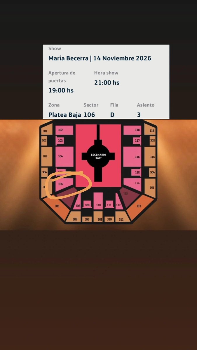 Martinvescobar's tweet photo. VENDO 1 entrada para MARIA BECERRA

sabado 14/11 - 14 de Noviembre
platea baja
sector 106
fila d
asiento 3

$ al costo

QUIMERA TOUR
compro vendo maria becerra movistar arena https://t.co/QoN9O901gj