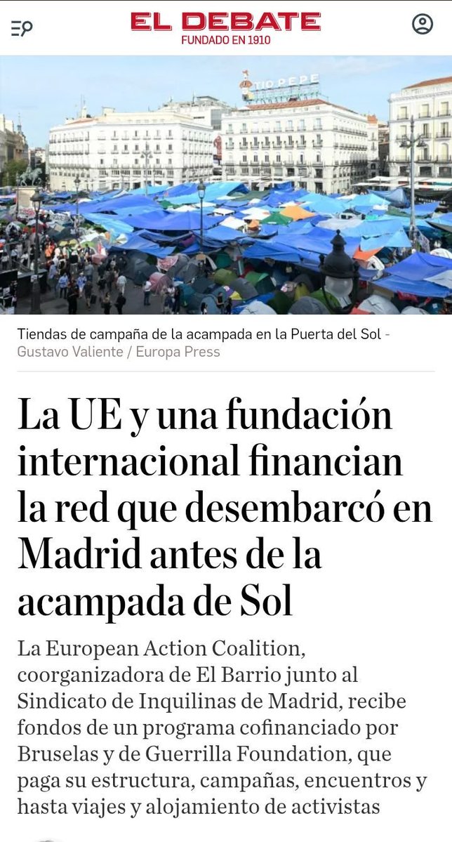 KononovAndr's tweet photo. Dos noticias recientes, una de El Debate y otra de La Gaceta, sostienen que la acampada de Sol está financiada por Bruselas y por una fundación vinculada a Soros. 

La pregunta es obligada: ¿qué hay de cierto? https://t.co/TjyUkWYRff