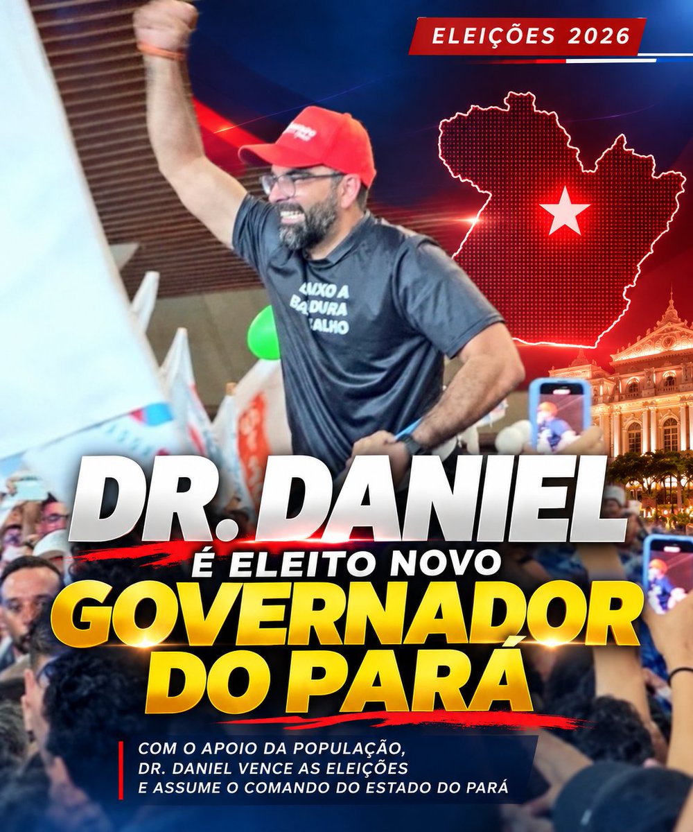 NoticiasdoPARA's tweet photo. 🗳️ PARÁ TEM NOVO GOVERNADOR: @doutordanielpa está eleito e derrota nas urnas a candidata apoiada por Helder Barbalho. #Eleições2026 https://t.co/gfHuOlSjhM