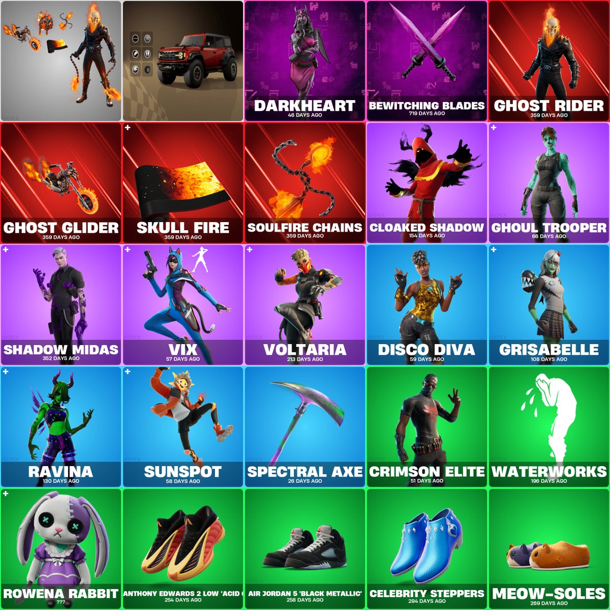 HYPEX's tweet photo. LEAKED FORTNITE SHOP TONIGHT

RAREST RETURNS:
• Bewitching Blades → 719 Days
• Ghost Rider → 359 Days
• Ghost Glider → 359 Days
• Soulfire Chains → 359 Days
• Skull Fire → 359 Days
• Shadow Midas → 352 Days https://t.co/jXvqvE2Oax