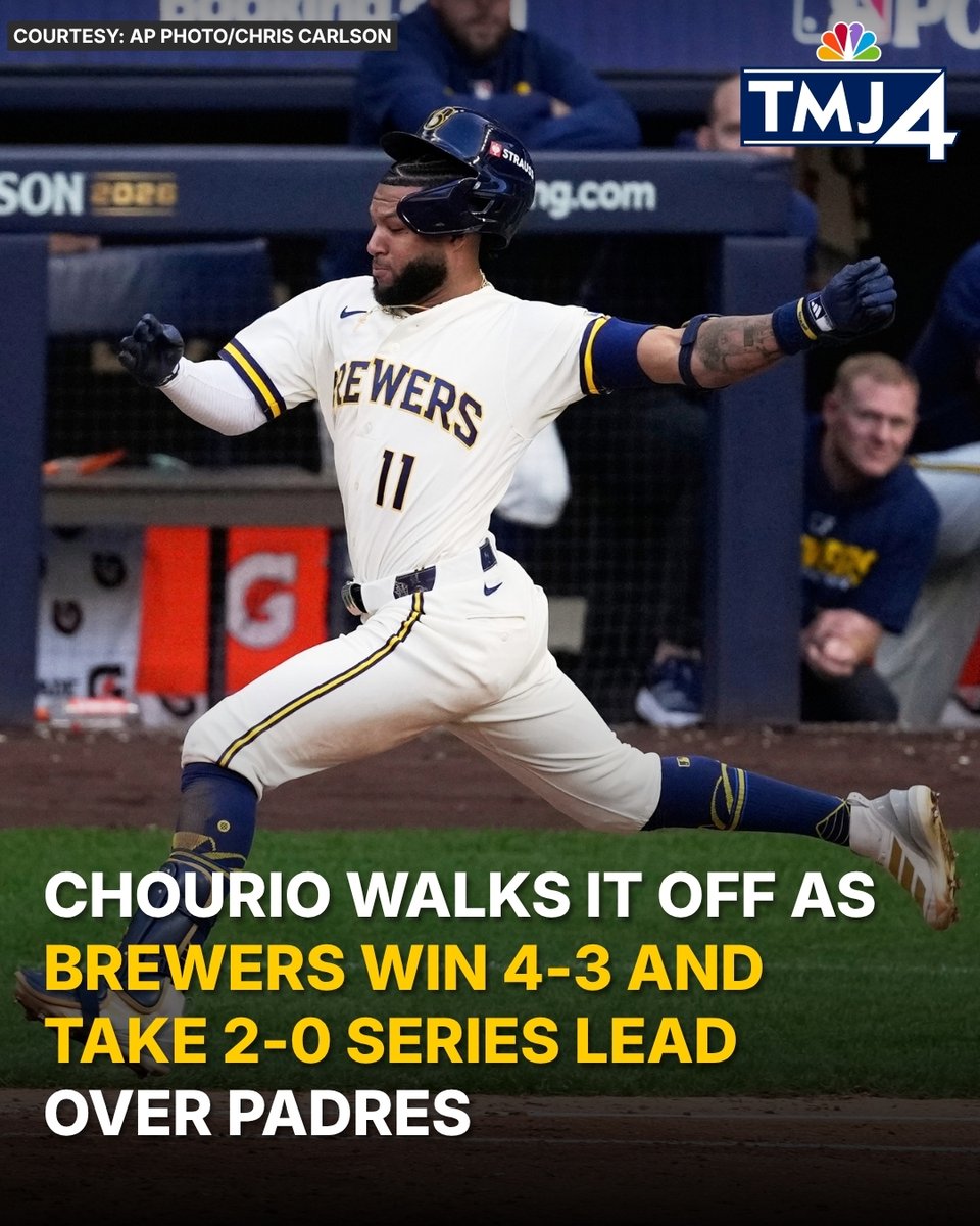 tmj4's tweet photo. Jackson Chourio plays hero once again for the Brewers! Chourio meets the moment to help the Brewers take a 2-0 series lead in the NLDS. https://t.co/kexsievrHa