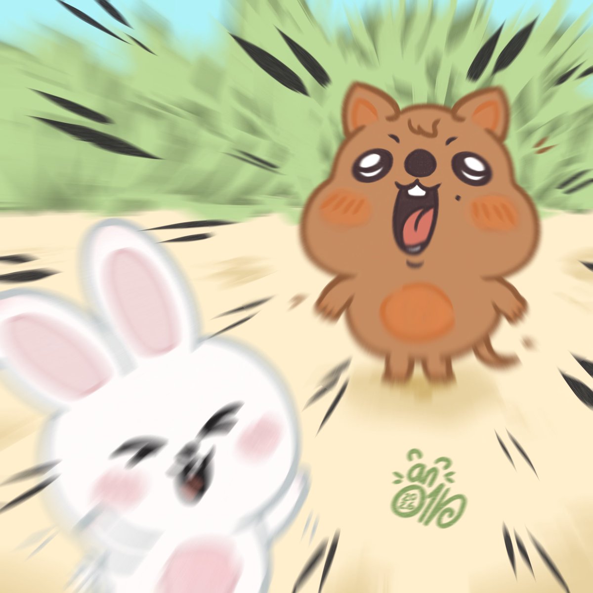 an_O1h's tweet photo. “MINSUNG ES REAAAAAALLLL!!!!!!!!!!!!!!!!!!!” 🩷💚 

#quokkabit #skzoofanart https://t.co/RxKYF4qcER