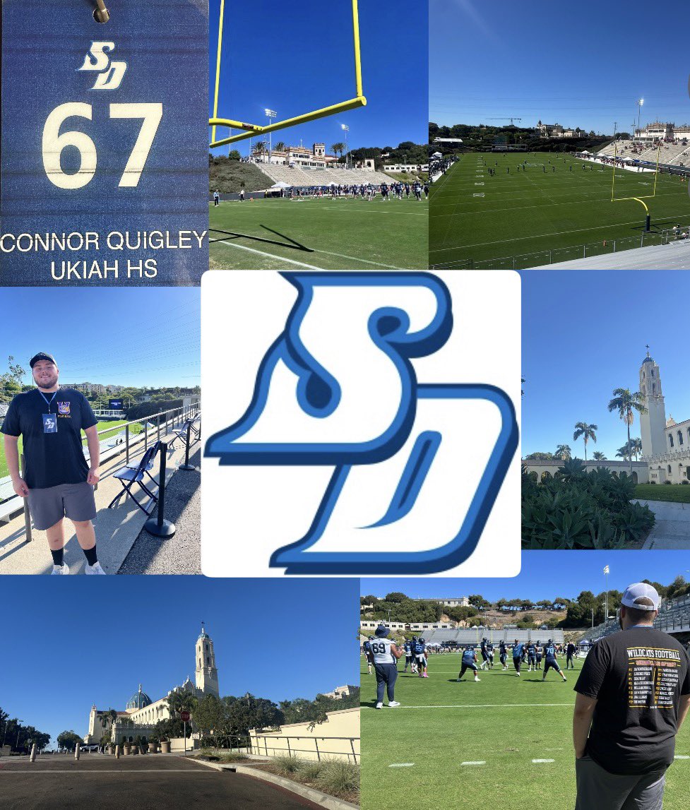 ConnorQuigley68's tweet photo. Had a great time visiting the University of San Diego! Thank you @mmcgli1 and @USDFootball for the GameDay invite and hospitality, amazing place, can’t wait to come back!!!🔵🏈🐂
@AustenJacobs @coachsweetlou @madbacker56 @CoachNFulton @arozmus3 @HC_Carter1 @CoachDiedrick @CoachJakeBurton @nickmurray_19 @CoachDAdams @JustGusPD @thecvieyra @NCSACoachGroce #pioneerfb #d1fb #pioneerleague