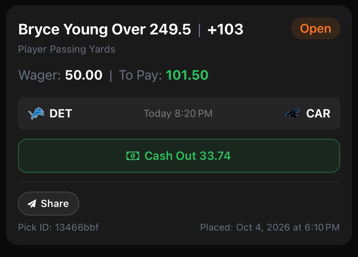 HiddenPosition's tweet photo. Straight Bet for Sunday Night Football. Bryce Young gonna go crazy? I hope so https://t.co/TrkVxyAeVH