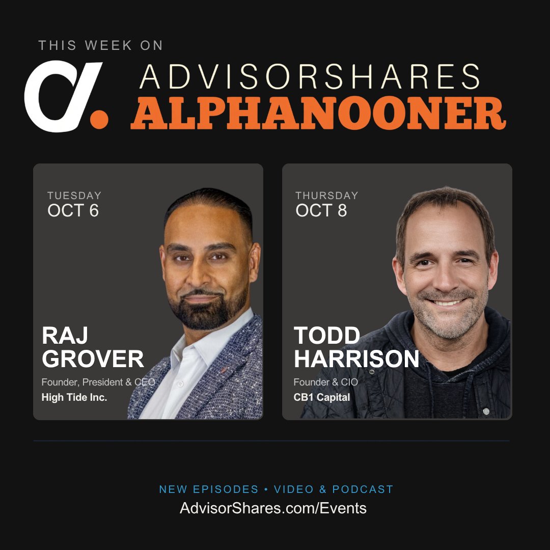 AdvisorShares's tweet photo. 📅 New AlphaNooner episodes release Tuesdays and Thursdays at 12pm ET, our new schedule starting this week.

🎧 Available on video and podcast at https://t.co/pKtnyZ6SxA https://t.co/75dPPeBEhc