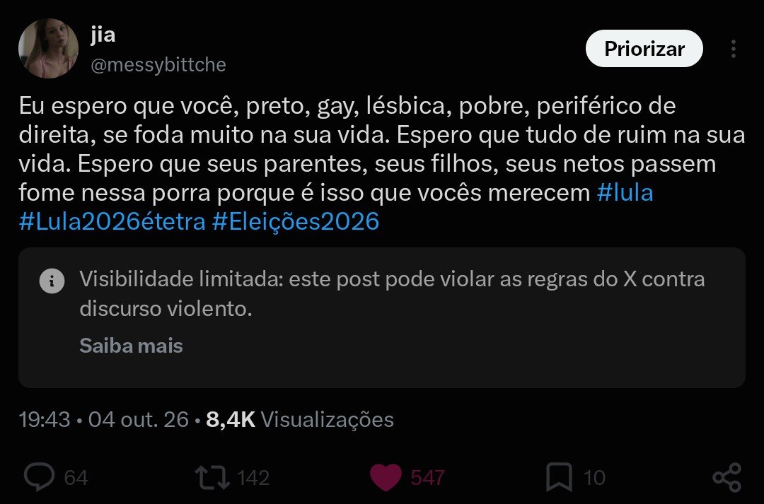 messybittche's tweet photo. COMEÇOU A CENSURA 
#Lula2026étetra #lula #Eleições2026 https://t.co/0Axdpl7JnI
