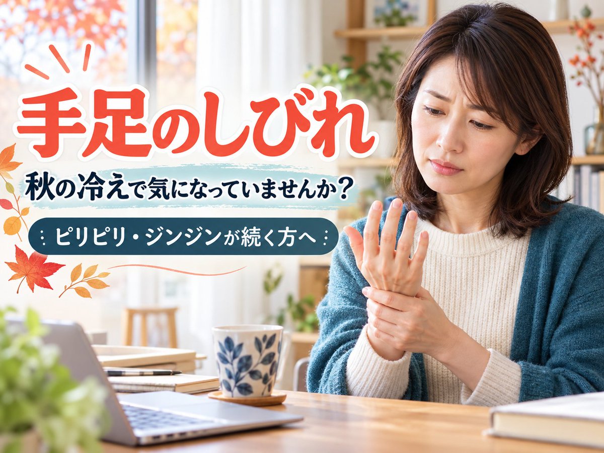 yaenococokara's tweet photo. 秋の冷えとともに、手足のしびれが気になっていませんか？

しびれの原因は、神経への負担、筋肉の緊張、血流の変化などさまざま。
繰り返すしびれを「冷えのせい」と決めつけず、一度ご相談ください😊
#手足のしびれ #坐骨神経痛 #八戸ノ里 #東大阪市 https://t.co/OcWZPlhZf5 https://t.co/U6pI8rvjHV