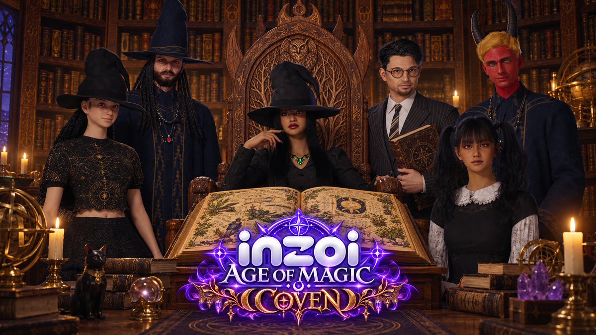 InzoiAgeOfMagic's tweet photo. In Inzoi Age of Magic's GIANT (Covens Update) There will be:

1. Functional Magic Schools
2. A Complete Coven System (up to 20 witches)
3. Tons of new spells and Interactions. 
4. Big Update to demon system and appearance
5. Wizards Robes and Witch's Hats
6. Updates textures for books
7. New Functional Objects w/ Magical Effects: Supreme Throne. New Bookshelves with variants, Potion Shelves.  
#Inzoi #Sims4 #Magic #Witch #School #AgeOfMagic #Coven