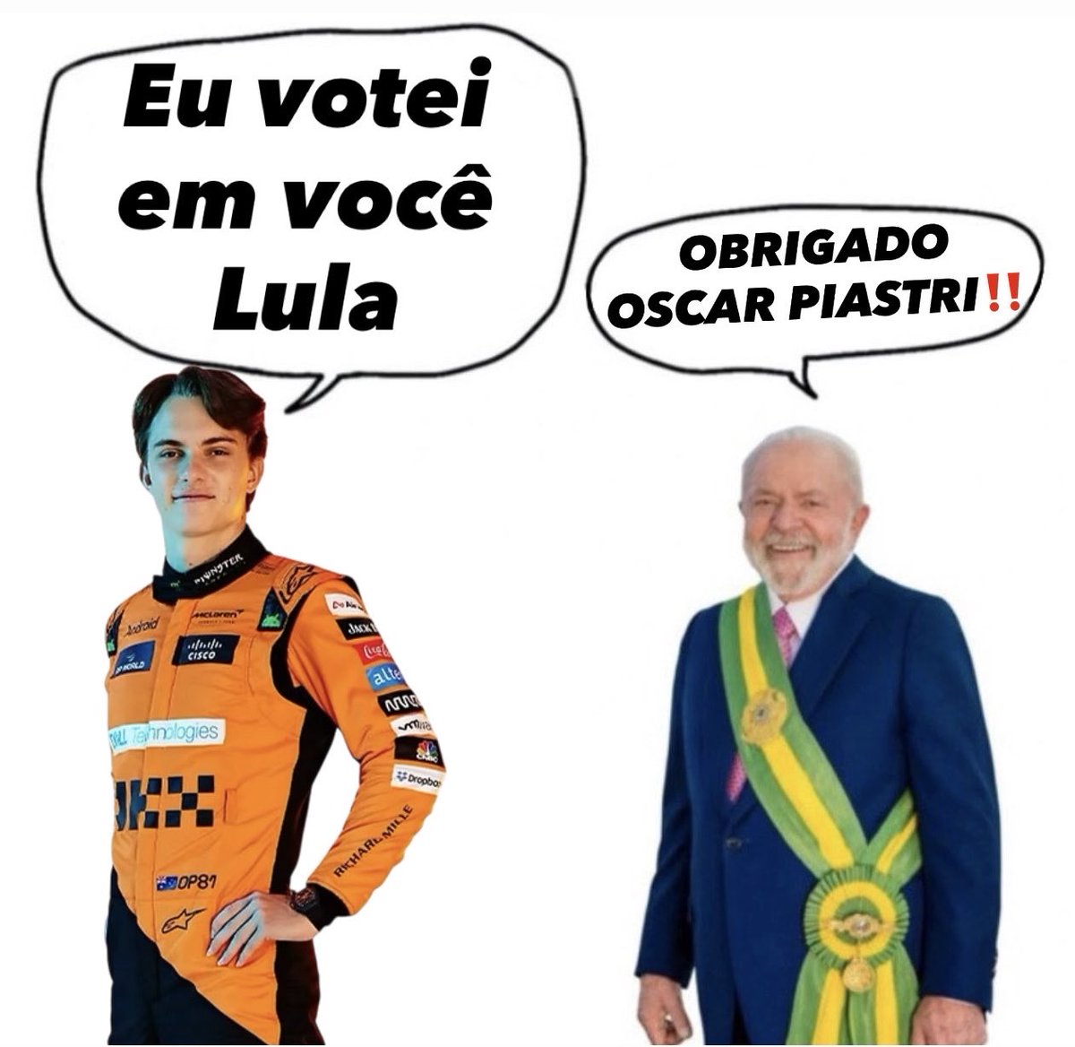 rhaylovespapaya's tweet photo. Oscar Piastri declara publicamente seu apoio ao candidato Lula! https://t.co/b6H6opAius