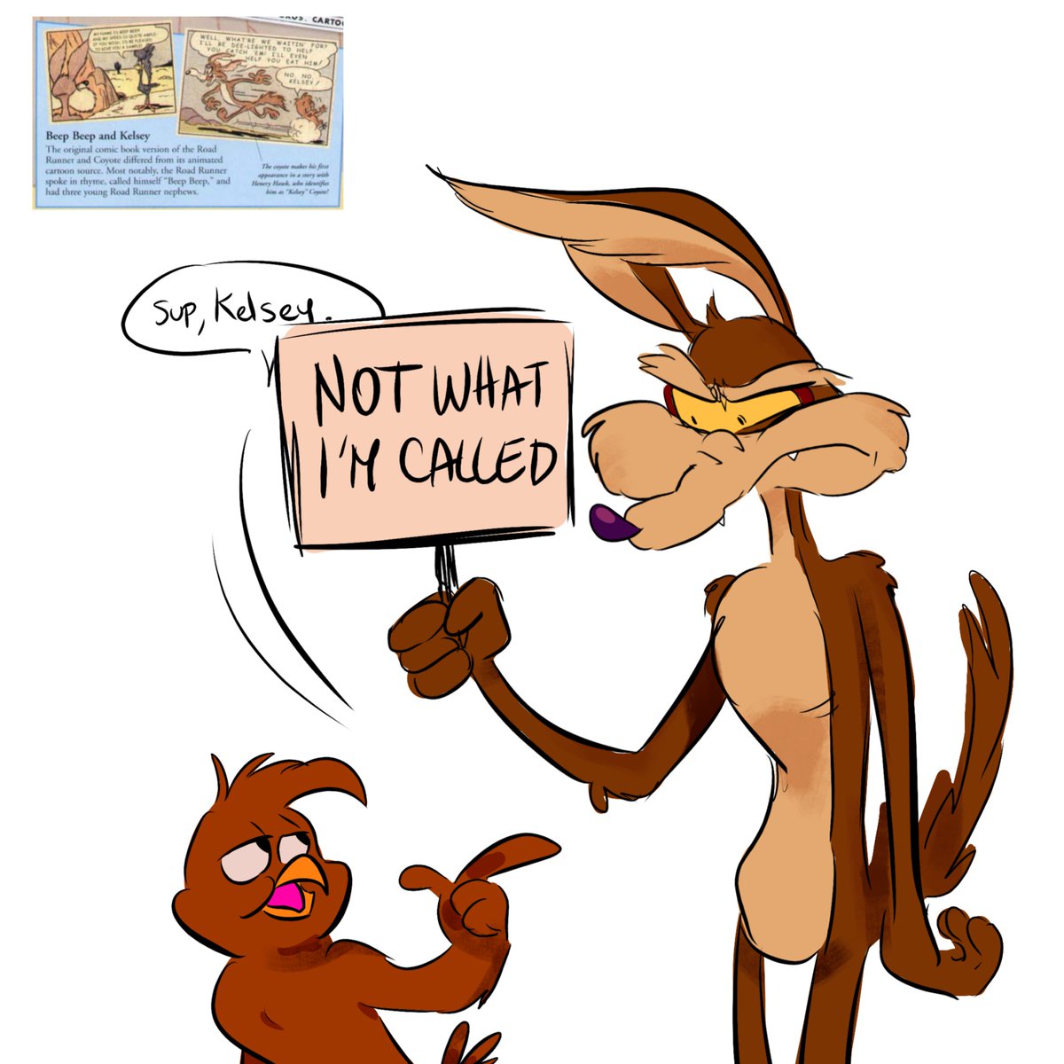 Silv__Silv's tweet photo. Como ya les compartí el libro, quiero compartirles otro dato que me sorprende que nadie ha dicho en el fandom (o no he visto)
El sr Wile E Coyote canónicamente tiene un DEADNAME, y él único que lo conoce es nada más y nada menos que... QUIQUE GAVILÁN!!! #looneytunes https://t.co/InjkJrUzMT
