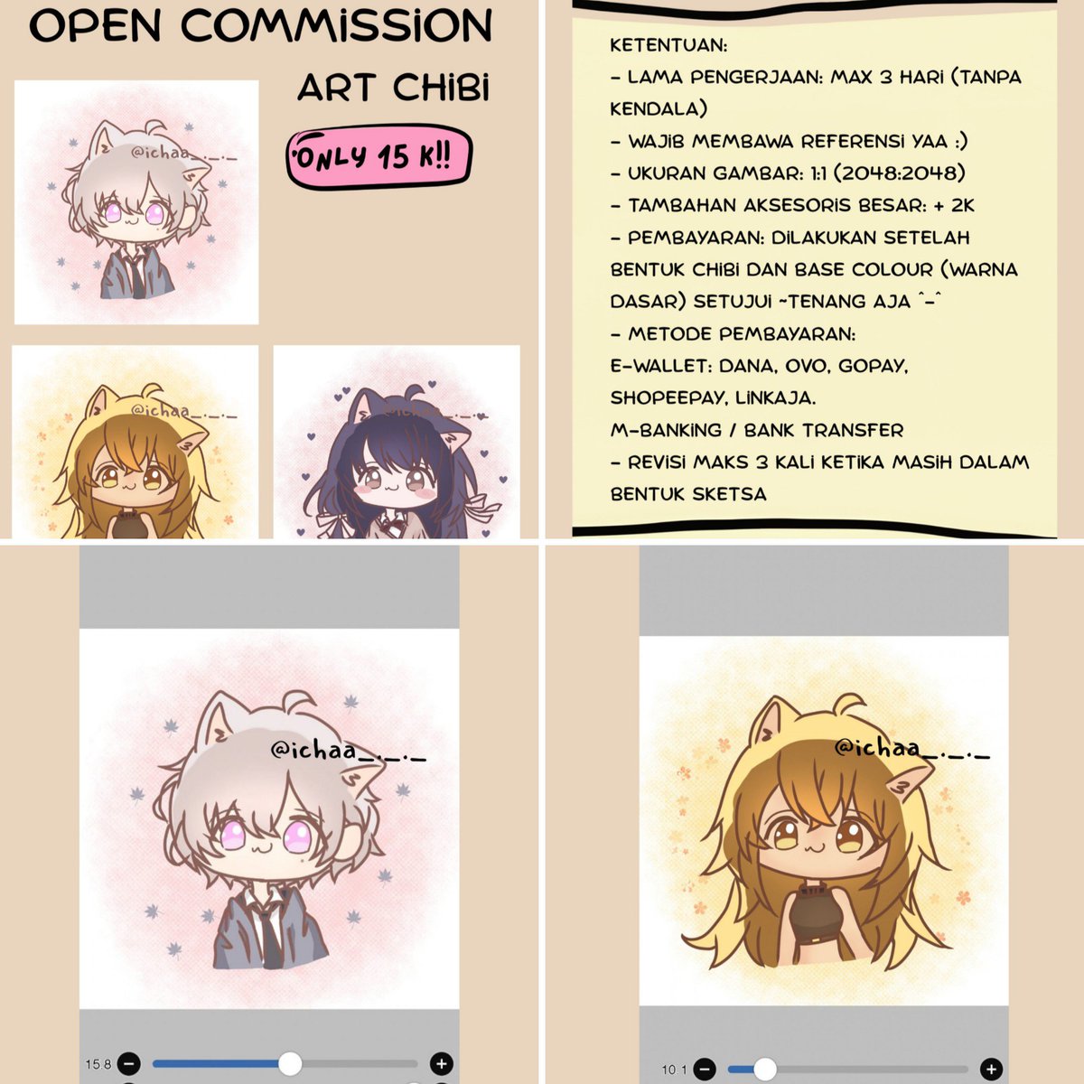ichaa_opencmms's tweet photo. @artistmenfess halo kaa
open commission for art chibi!! 🤗
silakan dm bagi yg minat atau untuk info2nya! miminnya ramah :)
#chibiart #artcommision #chibi #art https://t.co/XKiTd4EEMz