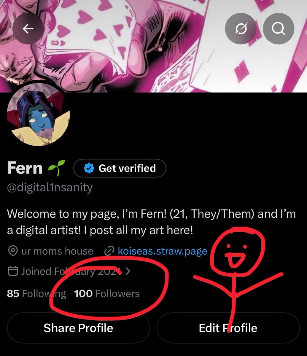 digital1nsanity's tweet photo. Holy moly! 100 of you guys following me? Thank you so much! I’ll have to draw something extra special as a thank you! Comment what you guys would like to see as a celebration post! https://t.co/iOAF6o59Yd