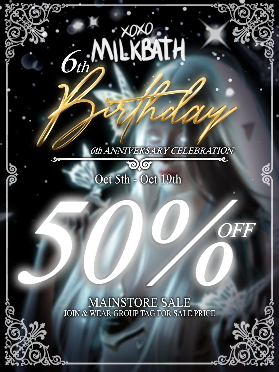 MilkBathxoxo's tweet photo. It's a bit belated but we are celebrating our 6th anniversary on the grid! 50% off in the mainstore until Oct 19th! Come Celebrate with us!
https://t.co/ePj02HjPXD https://t.co/45P5uKkpZv