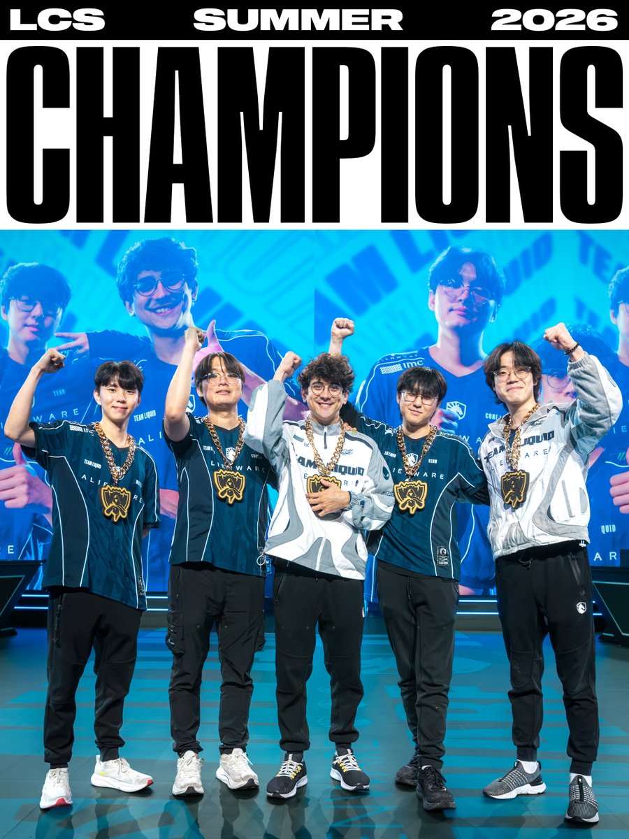 lolesports's tweet photo. 🏆 @TEAMLIQUIDLOL ARE THE #LCS 2026 SUMMER CHAMPIONS! 🏆 https://t.co/stip5T0H8G
