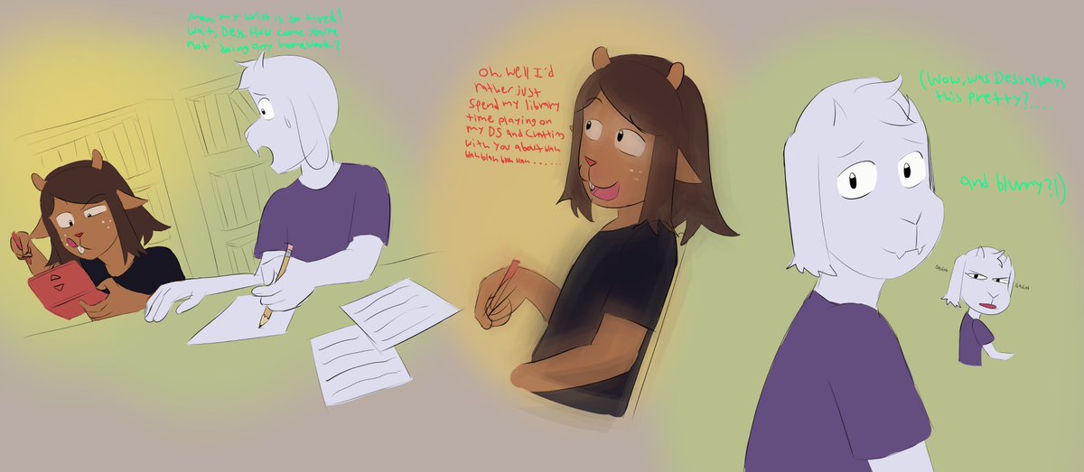baiwar52685's tweet photo. Dessriel Inktober Day 4: Library

"They'd come to the library often, mainly just to chat and do school work, or whatever.." -Pizzapants

#inktober #Dessriel #deltarunefanart #deltarune https://t.co/wgv7fwBY2q