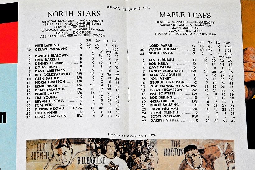Berger_BYTES's tweet photo. Looking at #Leafs programs from 50 years ago (1975-76) - this edition (vs. #Minnesota) sold on Feb. 8, 1976, the night after Darryl Sittler’s 10-point eruption against #Boston. More in my weekend blog… https://t.co/EiMSHi0JS8 #CBC #Sportsnet #LeafsForever #Rogers #hockey #Senators #NorthStars