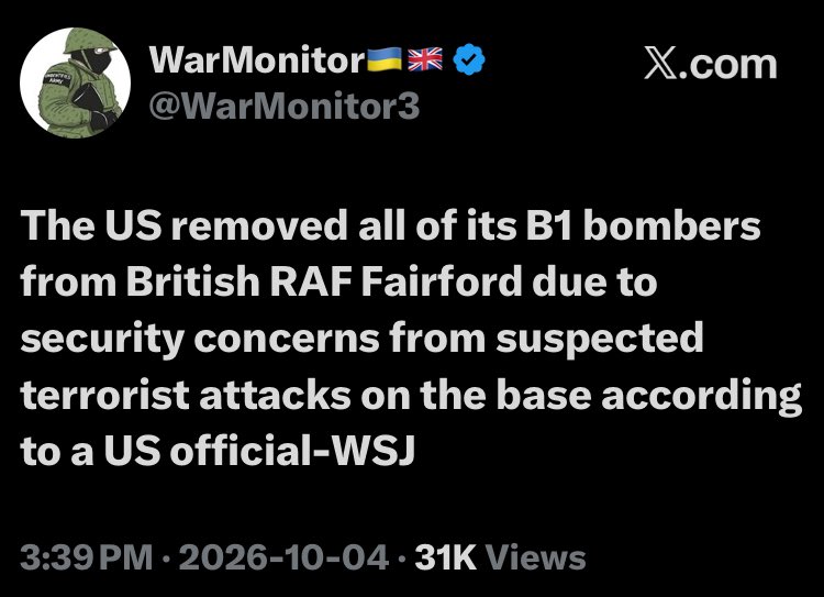 BFitzGab's tweet photo. @KTHopkins @SCRIBEMOON This is PRECISELY why the US is pulling it’s strategic bomber fleet out of the UK … https://t.co/z9Qbcoa9uz