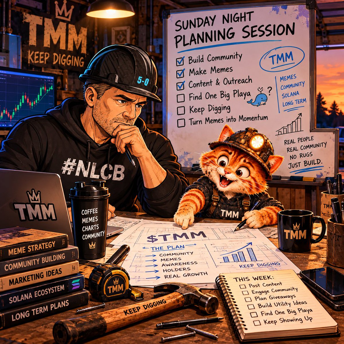 CryptoCarptr's tweet photo. Sunday night planning session with Milli. 🔨🐱

Tomorrow’s punch list:

☑️ Keep building
☑️ Grow the community
☑️ Make questionable memes
☑️ Somehow convince the internet we’re not another rug 😂
☐ Find that one big playa 👀

New week starts tomorrow.

What are YOU building this week?

#TheCryptoCarpenter #TMM #KeepDigging #Milli