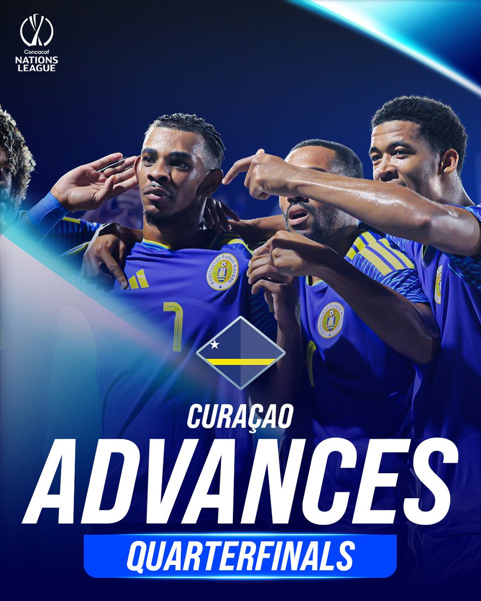 CNationsLeague's tweet photo. History is made and the Blue Wave moves on! 🇨🇼 https://t.co/C3XgeYIFp4