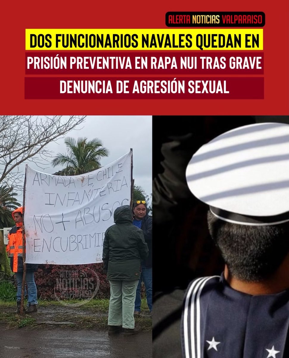 vidalcvale's tweet photo. Esto es una absoluta brutalidad lo que pasó el día de ayer en la Isla de Rapa Nui, una manada de 4 marinos y que hasta el momento 2 están en prisión preventiva. 

Espero las declaraciones de la ministra de la mujer y equidad de género @MarinJudithM frente a esto. https://t.co/NRNEgZAA6g