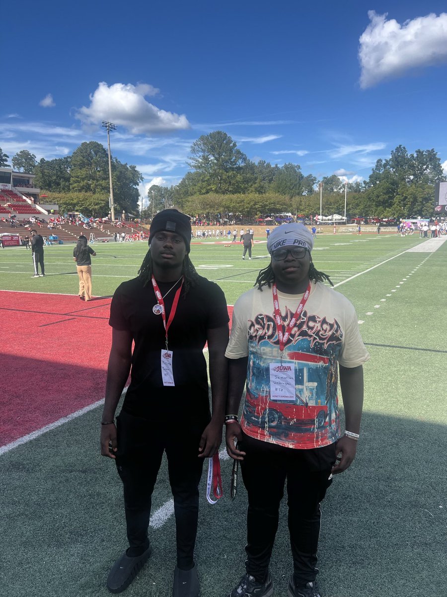 HoltIronmenFtbl's tweet photo. EDGE ’27 Markeyth Jackson @JacksonMarkeyth and ’28 OL Jamarion Washington @jamwashington58 , on a visit to The University of West Alabama yesterday. 

#BleedPurple https://t.co/PUYjNFvDpT