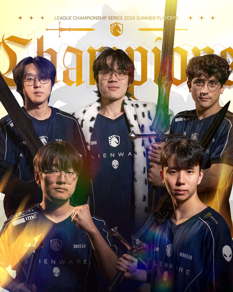 TeamLiquidLoL's tweet photo. WE ARE YOUR 2026 SUMMER LCS CHAMPIONS AND 1ST SEED FOR WORLDS https://t.co/5XJThRaO5T