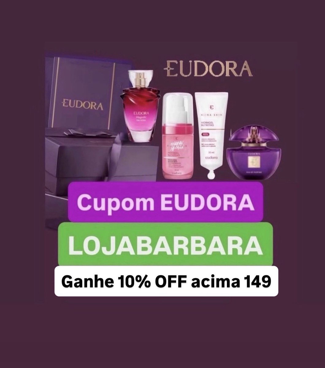 cupom_da_ba's tweet photo. Cupom Eudora 2026: LOJABARBARA
✨Use o cupom LOJABARBARA para ganhar 10% off acima 149
Código ativo e verificado em 2026 para Siàge, Niina Secrets e todo site EUDORA.
#eudora #cupomeudora #siage #niinasecrets
https://t.co/Zy7K5oyIEy https://t.co/1KnQzTiC8T