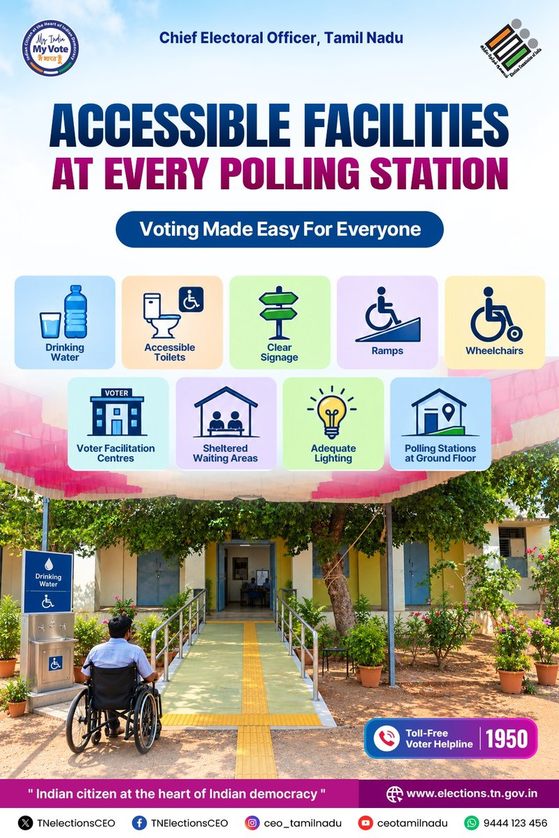 ElectionDPI's tweet photo. Every polling booth is equipped with Assured Minimum Facilities (AMF) ♿💧 - ensuring easy access, safety, and convenience for every voter 🗳️.

#PollingStation #VoterFacilitation #AccessibleElections #ByElection2026 #everyvotecounts https://t.co/E5FsKtuz4B