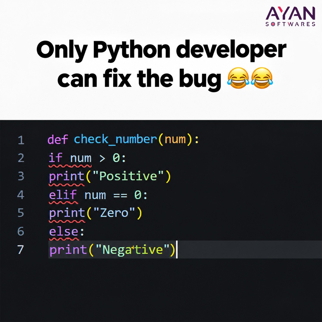 AyanSoftwares's tweet photo. Python developers when the indentation is the actual bug ππ
One missing space and suddenly itβs a full debugging session. π
#Python #PythonDeveloper #CodingMeme #ProgrammingMeme #DeveloperLife #CodingLife #TechMeme #ProgrammerHumor https://t.co/VtwUsLTbHy