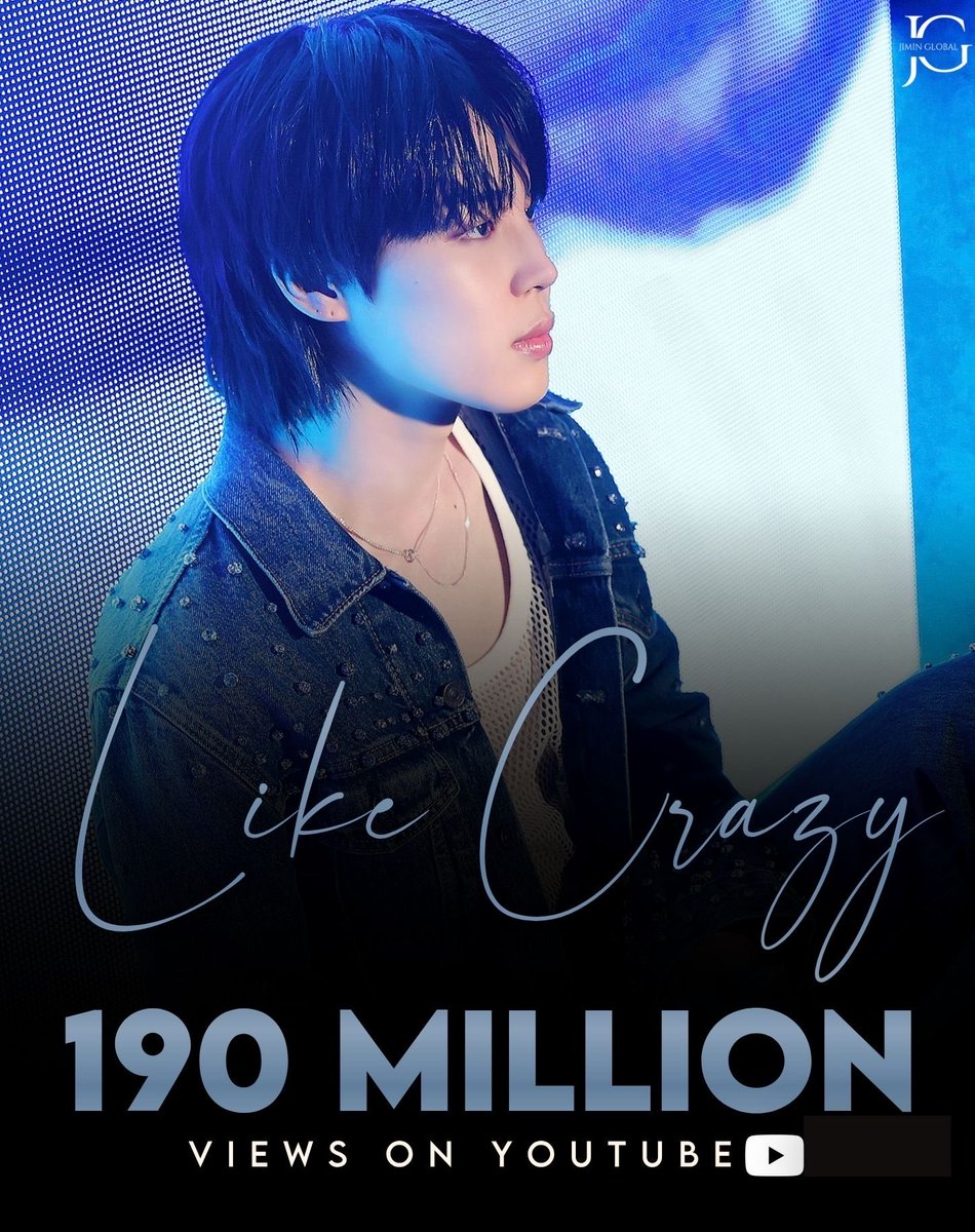 JiminGlobal's tweet photo. "Like Crazy" Official MV has surpassed 190 MILLION views on YouTube! 

Congratulations, Jimin! 👏 https://t.co/WncTsZttmf
