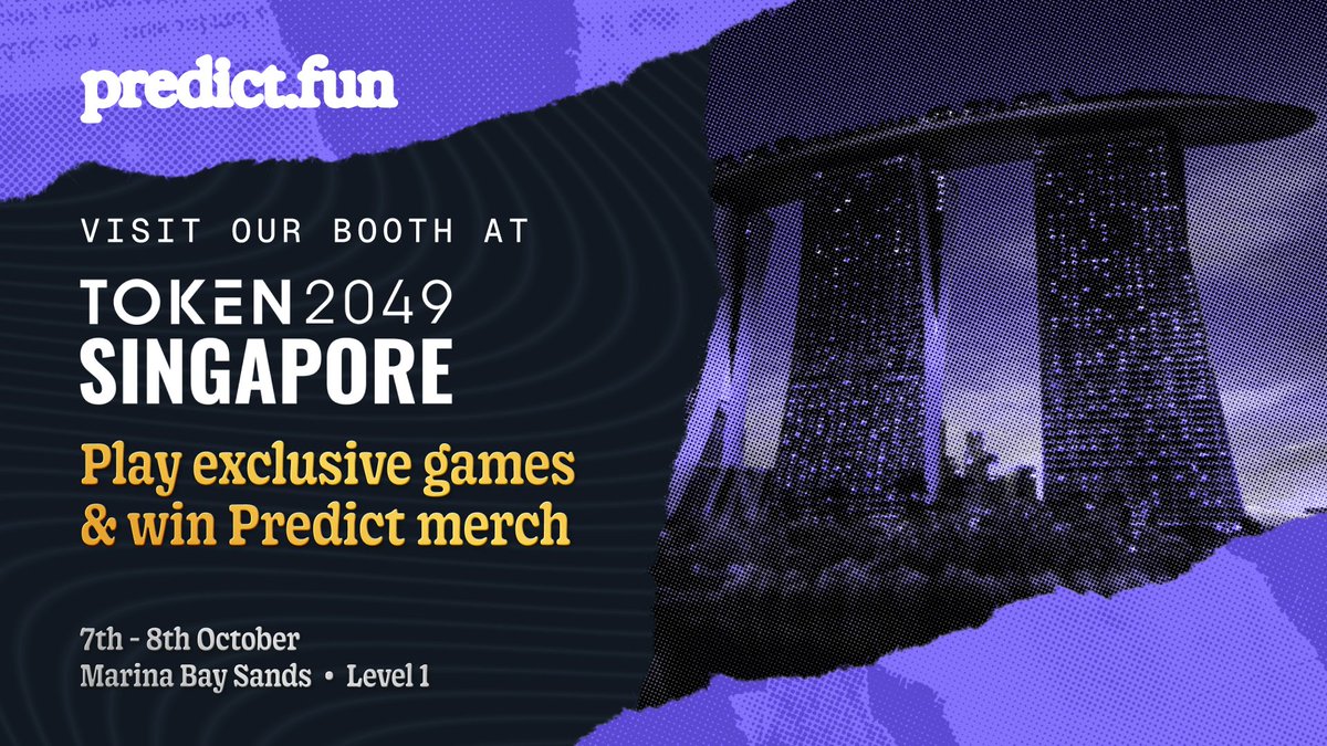 predictdotfun's tweet photo. See you at Token2049? 👀

Catch the team at Booth PB1-39:

🎮 Play games
💬 Talk prediction markets
🛍️ Take home some merch! https://t.co/z6nnHSG75q