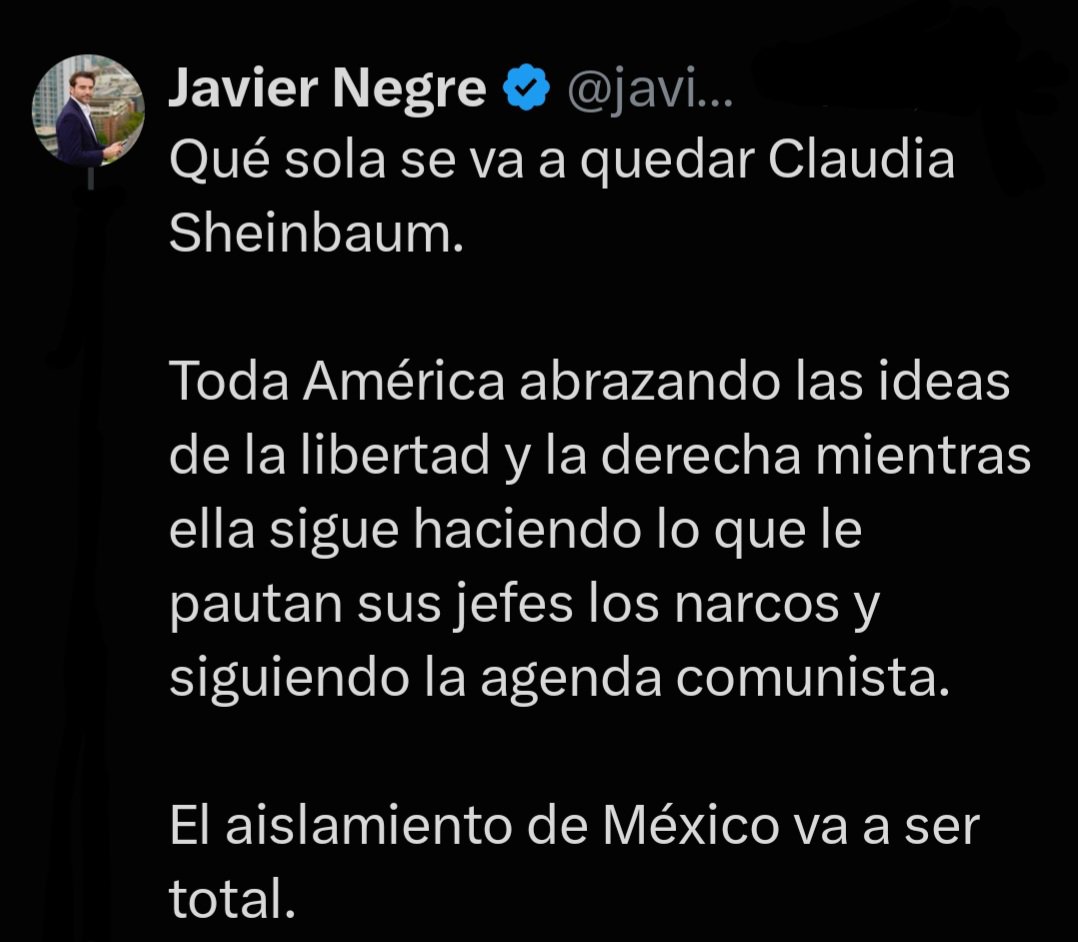 violetamg10078's tweet photo. Cuánta estupidez en un posteo desde aquí te decimos malvado corrupto #JavierNegre que...

 SOMOS MUCHO PUEBLO🇲🇽

Y con México no podrán,  tú ni #Cerimedo ni #Trump 
Defenderemos nuestra SOBERANÍA. 
#AMéxicoSeLeRespeta 
#MéxicoIndependienteLibreYSoberano
#JavierNegreTítereDeTrump https://t.co/ipR9MCYhO6