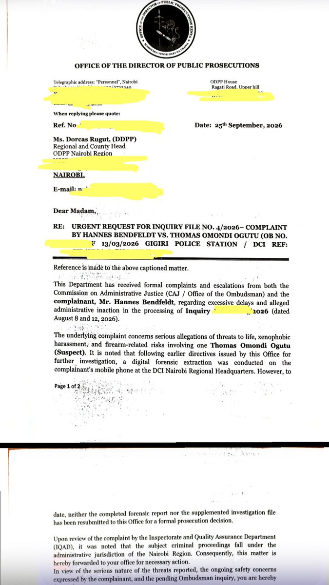 hnnsbnd's tweet photo. Major updates Kenya 🇰🇪 & @StandardKenya 

Criminal investigation into ogutu was picked up by Ombudsman & @ODPP_KE who called out the suppression of evidence by DCI for over 6 months. 

Will @DCI_Kenya finally do something 
Will he finally face justice?

1️⃣ In Kenya, threats to kill are a felony under Penal Code §223, punishable by up to 10y imprisonment; obtaining property/money by false pretences with intent to defraud falls under §§312–313, punishable by up to 3 years. 

2️⃣ Cyber harassment under Computer Misuse & Cybercrimes Act §27 can carry up to 10y imprisonment and/or a fine up to KSh20 million, where the statutory elements are proven. 

Interestingly a well known public figure tried to mediate over the past weekend.
But ogutu said he is not interested because he got defamed. So why didn’t he take me to court then?
He paid DCI for 6 months, I didn’t stay quiet & kept pushing, and now he’s the victim?
Typical sociopathic playbook - harm others, and when accountability comes they cry out victim. 
Now he has no money left because DCI asked for so much to suppress case since it went public?

There’s a European saying “once the reputation is ruined completely, you live completely unfazed.” Since there are no consequences for the Kenyan elite, he probably lives openly shamelessly now.

Remember how ogutu told me to “go back to your country, Kenya is my country” while he sends all his six adult children to live & study in Europe & US.
Complete hypocrite.

Elites in Kenya get away with everything but we will eventually catch them.

Watch us win.

The wheels of justice turn slowly, but grind exceedingly fine.