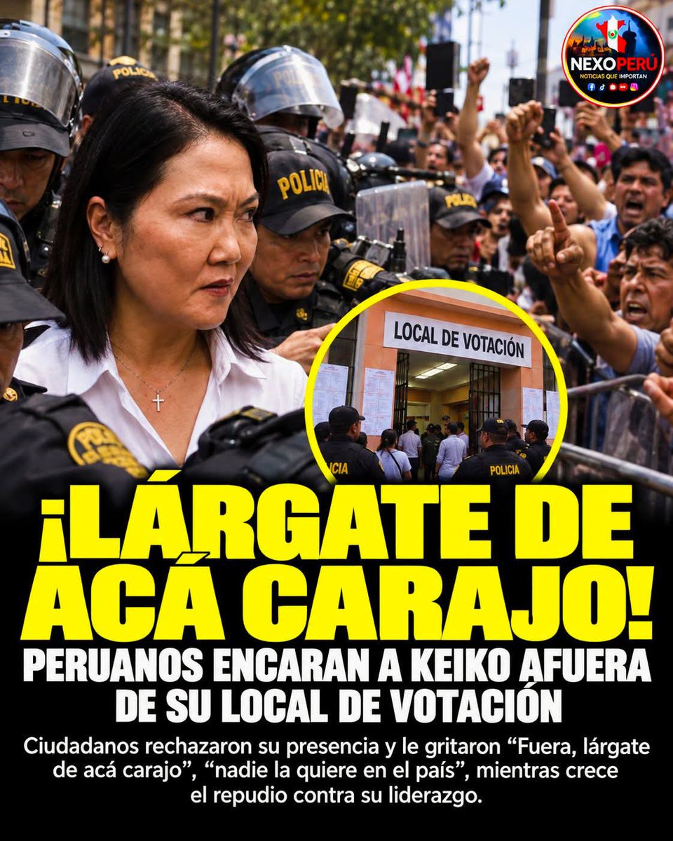 ALFONSO57820023's tweet photo. “LÁRGATE DE ACÁ CARAJO”! TENSIÓN Y RECHAZO CONTRA KEIKO

Momentos de tensión se registraron durante la presencia de Keiko Fujimori en las inmediaciones de su local de votación, donde un grupo de ciudadanos expresó su rechazo y lanzó fuertes gritos en su contra.

La situación https://t.co/Nw93cH3cLA