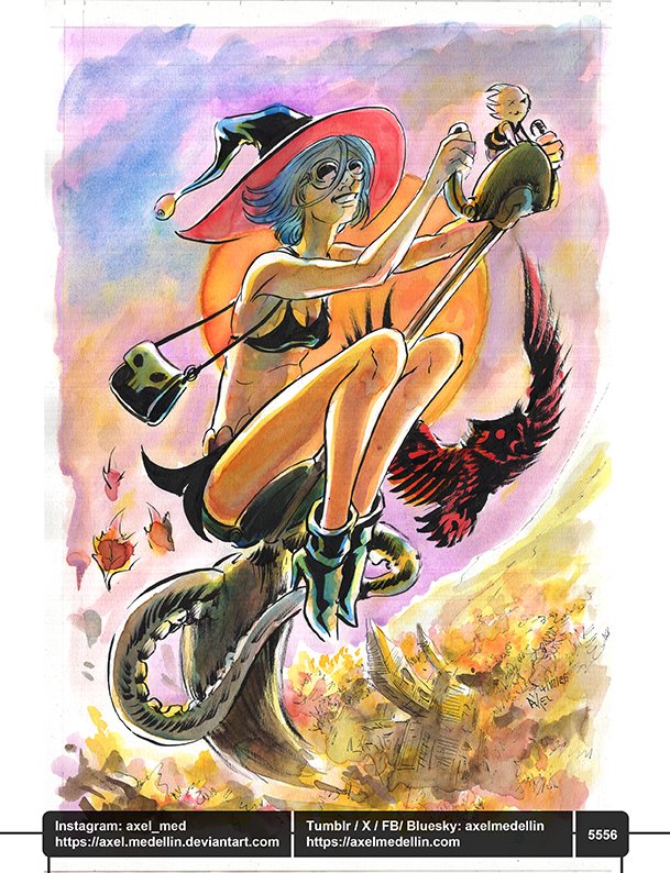AxelMedellin's tweet photo. #dailydrawing 5556 #dibujodiario #drawingoftheday #seasonofthewitch #witch #page4 #spookyseason #halloween #flying #broom #owl #fantasygirl #colorink #brushandink #traditionalart https://t.co/abrdf8FVoE